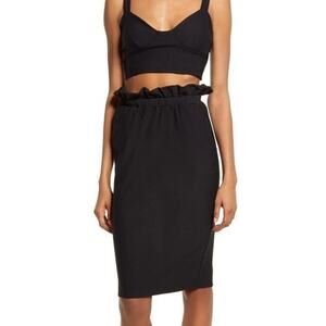 Katie May Paperbag Ruffle Waist Pencil Skirt XS Black Pockets Tailored Office